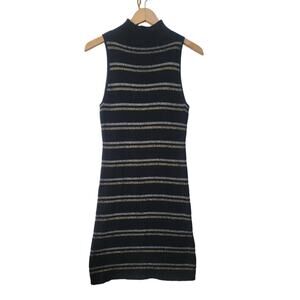 Chaser Womens Rib Knit Metallic Stripe Sleeveless Mock Neck Bodycon SweaterDress